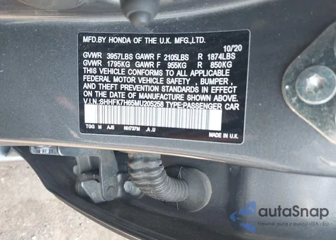 2021 Honda Civic Ex from USA, damaged, VIN SHHFK7H65MU205258